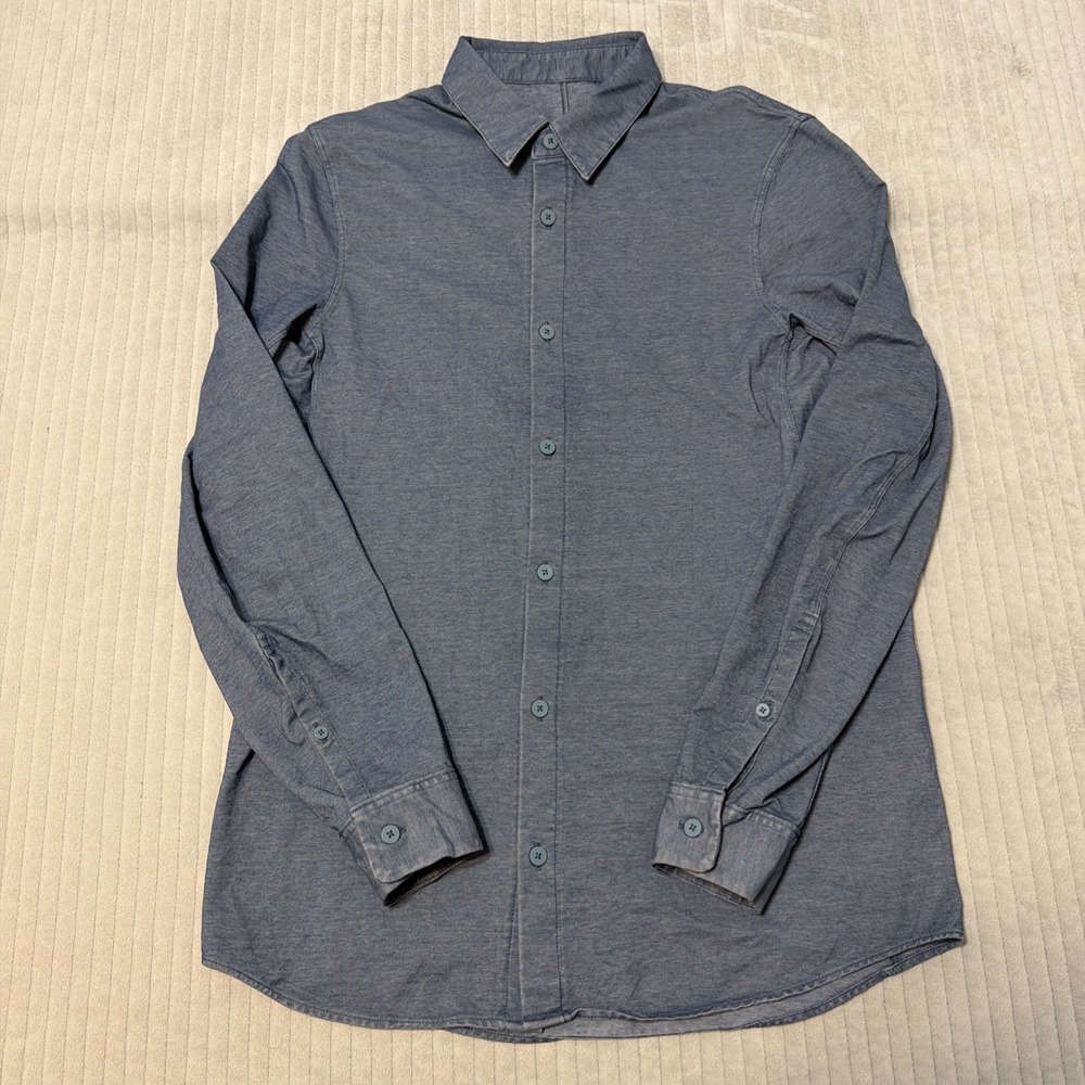 Lululemon Shirt Sz S-M Blue Button Up Stretch One Thing At A Time